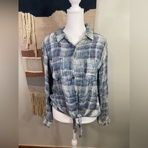 5 for 25 Vintage Havana Blue BOHO Butter Soft Plaid Knotted Shirt S